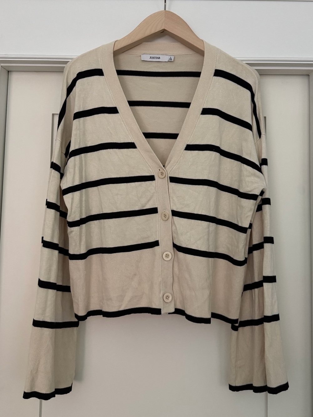 Just Fab Striped Bell Sleeve Cardigan